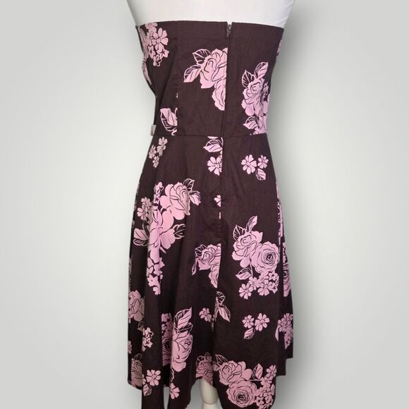 Y2K Strapless Floral Dress Pink Brown Bow Detail Size 9 - Picture 2 of 7